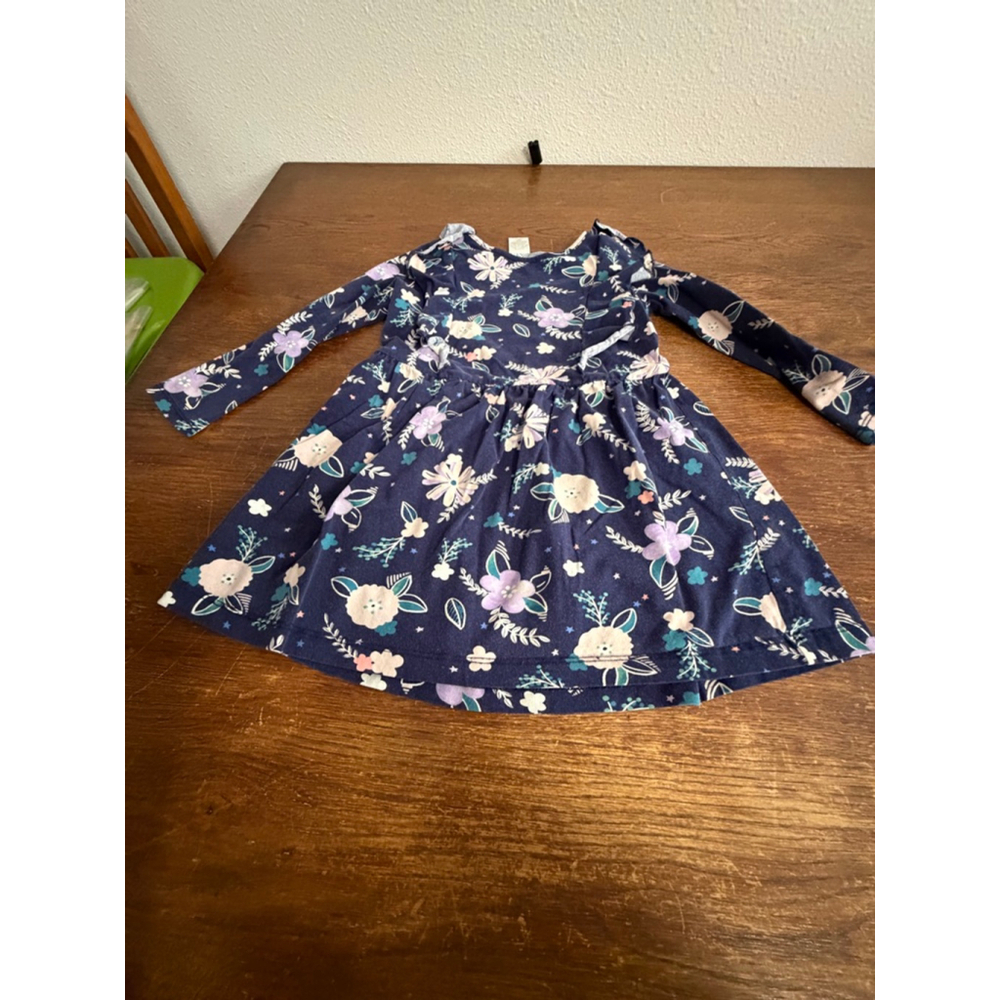 Gymboree Girls Dress XS 4 Navy Floral Long Sleeve Knit Ruffle